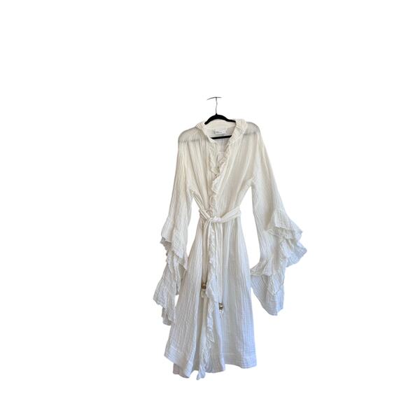 Lisa Marie Fernandez Cream Ruffled Wrap Dress Linen Blend Belted Boho Resort  4 - Picture 5 of 11